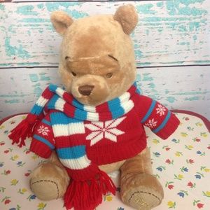 Disney Store Winnie The Pooh Bear Scarf 2008 Plush Christmas Snowflake Sweater